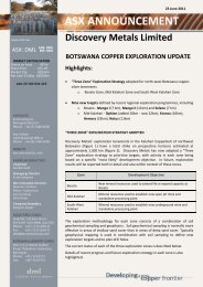Botswana Copper Exploration Update - Discovery Metals Limited