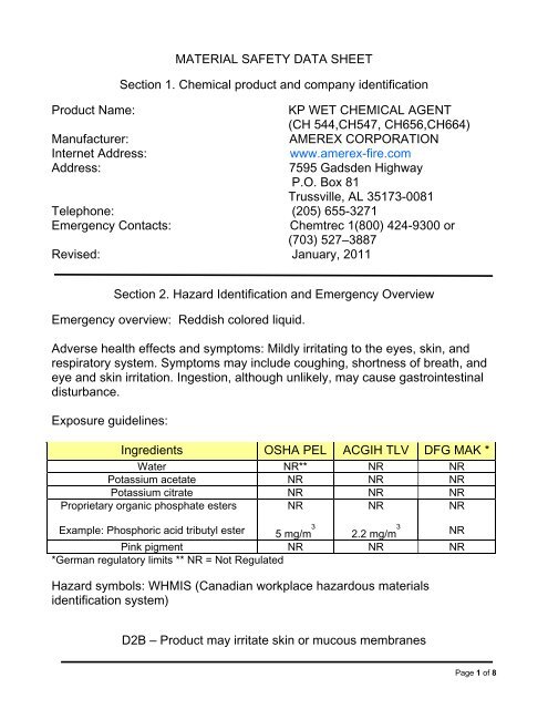 KP WET CHEMICAL AGENT - Amerex Corporation