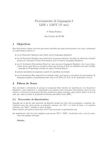 Processamento de Linguagens I LESI + LMCC (3o ano)