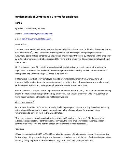 Fundamentals of Completing I-9 Forms for Employers Part 1