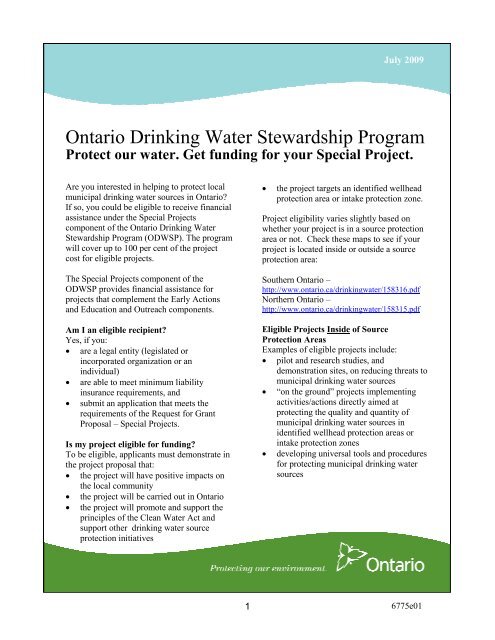 Ontario Drinking Water Stewardship Program. Protect ... - Ontario.ca