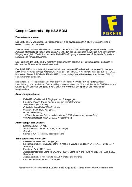 Cooper Controls - EtherN.8 RDM - Fischer Vertriebsgesellschaft