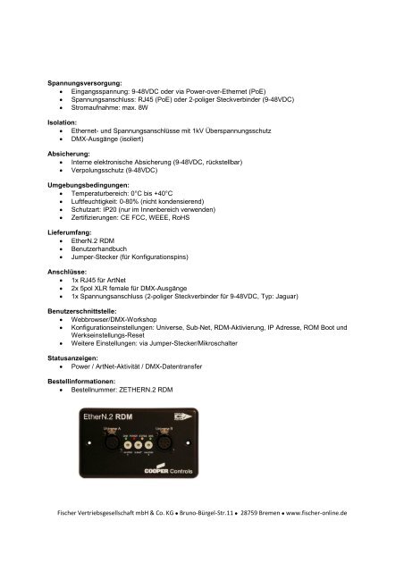 Cooper Controls - EtherN.8 RDM - Fischer Vertriebsgesellschaft