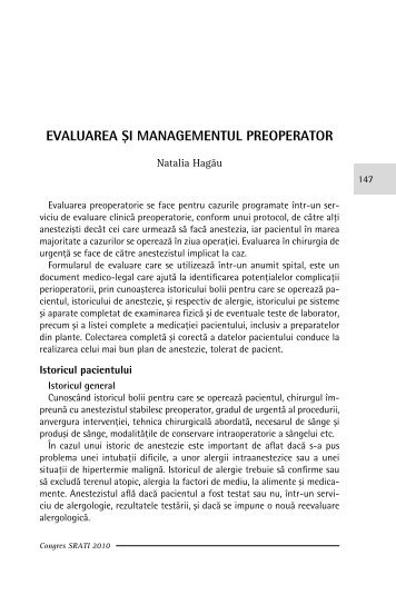 Evaluarea si managementul preoperator - Cursul national de ghiduri ...