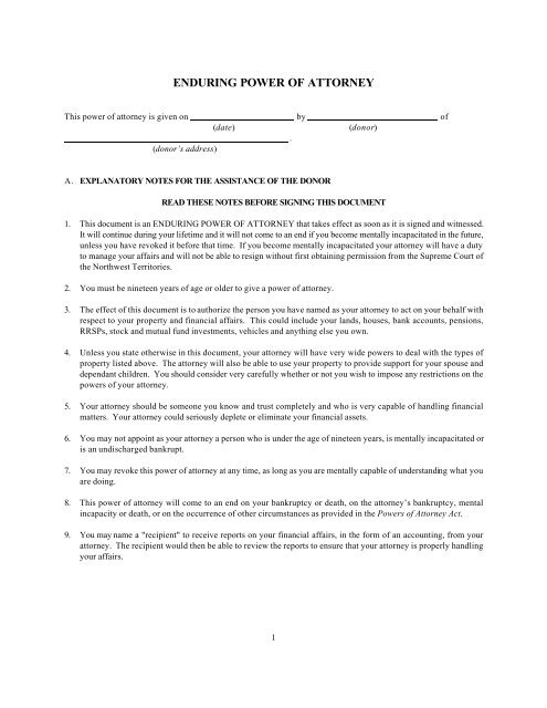 Enduring Power Of Attorney Form Free Template Infoupdate