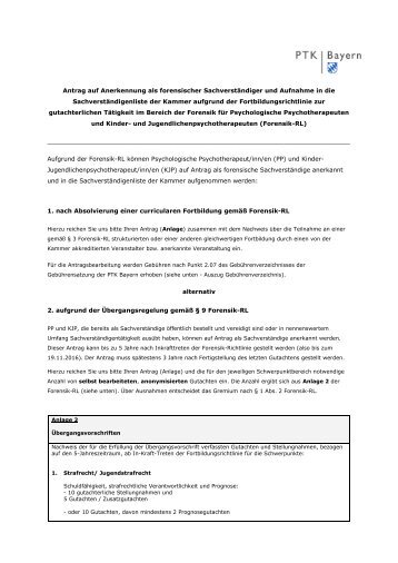 Antrag auf Anerkennung als forensischer ... - PTK Bayern