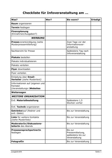 Checkliste für Infoveranstaltung am ... - Ausgestrahlt