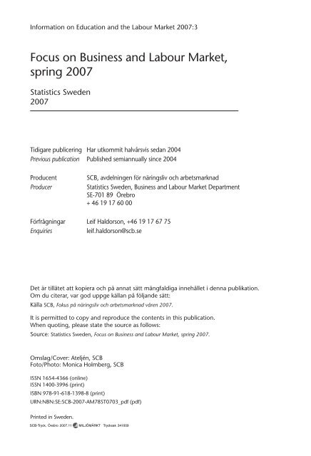 Fokus pÃ¥ nÃ¤ringsliv och arbetsmarknad vÃ¥ren 2007 - Statistiska ...