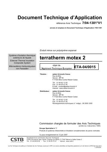 Document Technique d'Application terratherm motex 2 - Weber