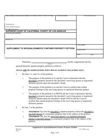 Supplement to Spousal/Domestic Partner Property Petition