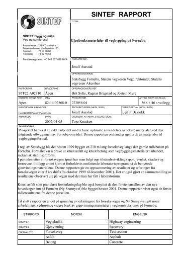 SINTEF RAPPORT - Statsbygg