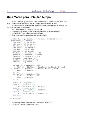 Uma Macro para Calcular Tempo