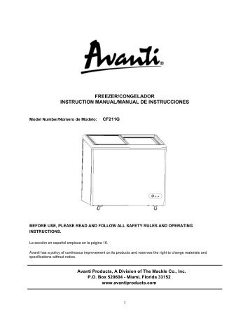 FREEZER/CONGELADOR INSTRUCTION ... - Avanti Products