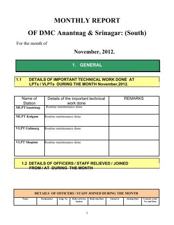 MONTHLY REPORT OF DMC Anantnag & Srinagar: (South)