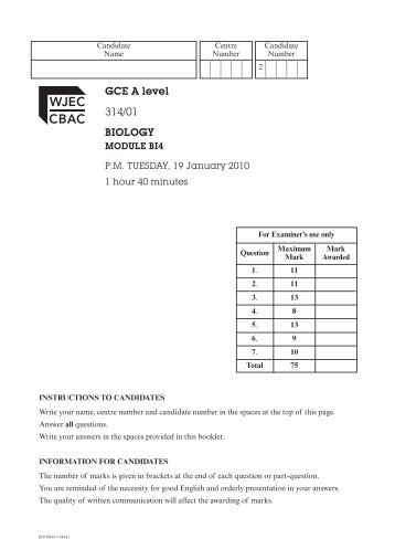 gce winter 2010 - question paper - KCSE Online