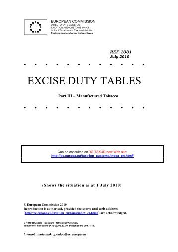 EXCISE DUTY TABLES