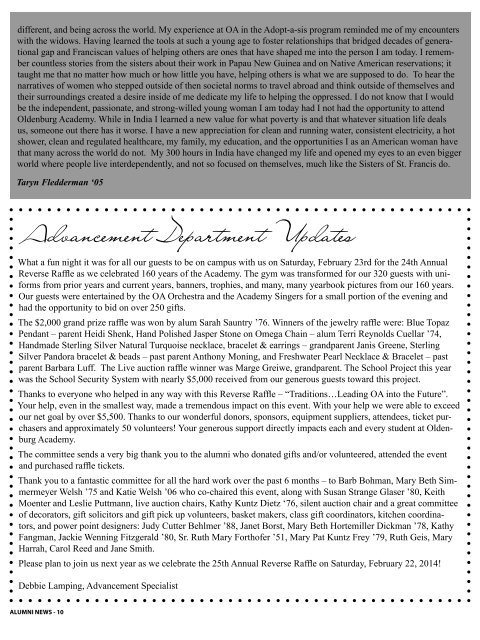 Summer 2013 Alumni Newsletter - Oldenburg Academy