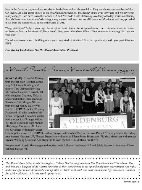 Summer 2013 Alumni Newsletter - Oldenburg Academy