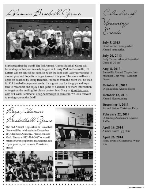 Summer 2013 Alumni Newsletter - Oldenburg Academy