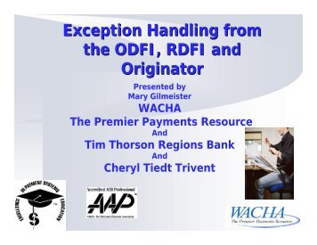 Exception Handling from the ODFI, RDFI and Originator