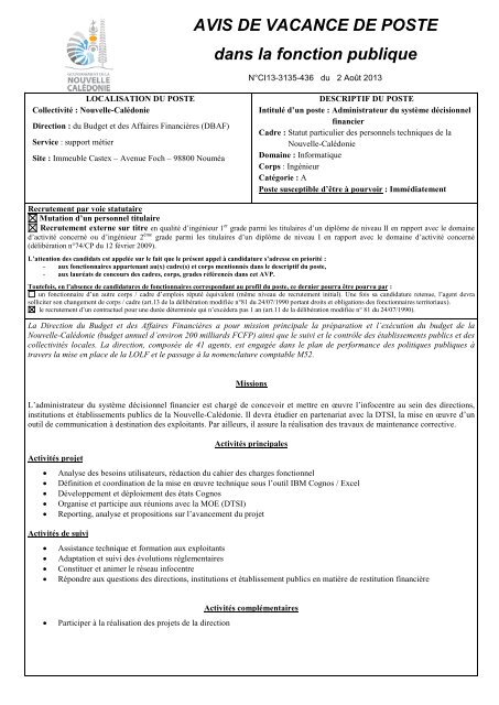 Avis De Vacance De Poste Dans La Fonction Publique