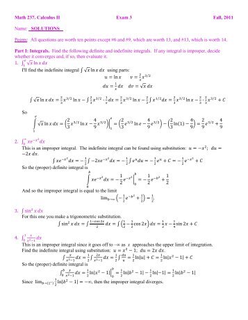 Math 237 â Exam 3 w Solutions (2011) â Calculus