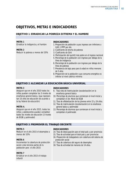 Objetivos de Desarrollo del Milenio - Argentina 2005- 2010