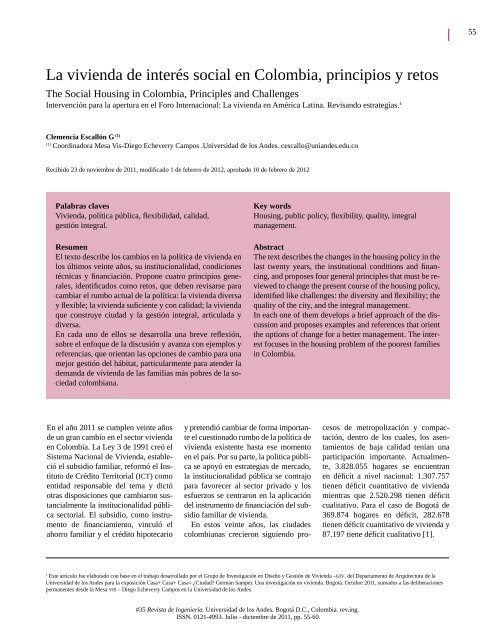 La vivienda de interés social en Colombia, principios y retos