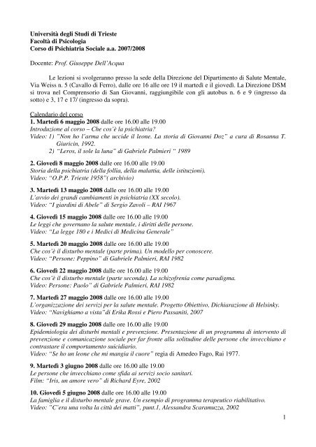 Programma Psichiatria Sociale (a.a. 2007/8).PDF - DSM Trieste