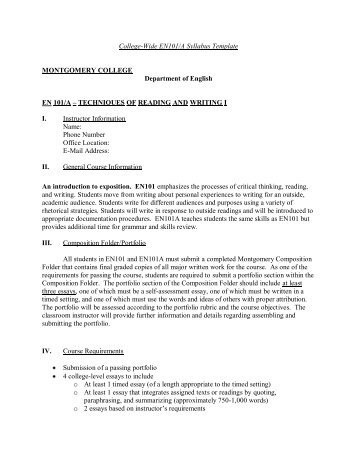 College-Wide EN101/A Syllabus Template MONTGOMERY ...