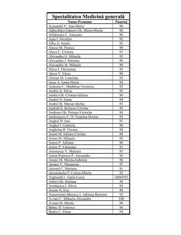 Rezultate Examen Grad Pricipal Asistenti Medicali