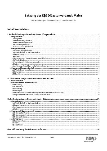 Satzung des KjG Diözesanverbands Mainz - KjG Mainz