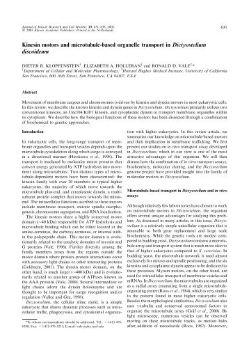 Kinesin motors and microtubule-based organelle ... - Vale Lab