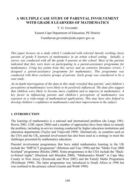 A multiple case study of parental involvement with Grade 8 ... - AMESA