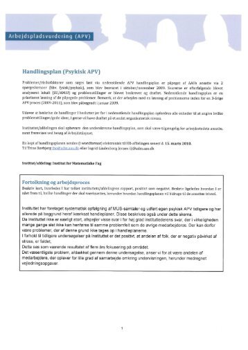 Arbejdspladsvurdering (APV) - Institut for Matematiske Fag