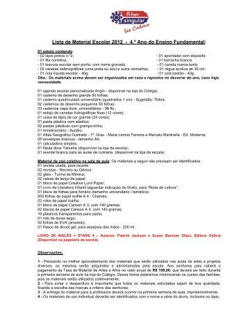 Lista de Material Escolar 2012 - 4.Âº Ano do Ensino Fundamental: