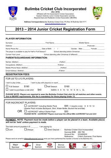 Registration Form - Queensland Cricket