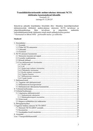 NCTS transiidi kasutusjuhend kliendile - Maksu- ja Tolliamet