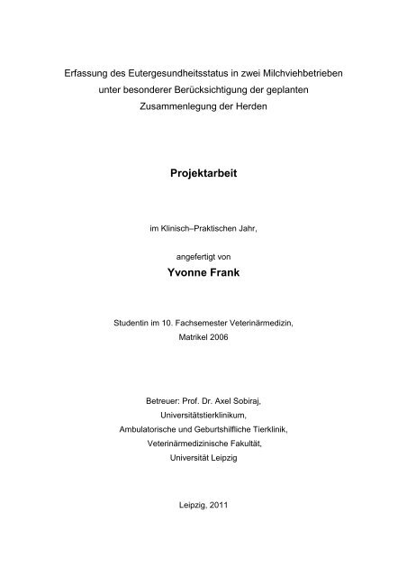 Betreuer: Prof. Dr. Axel Sobiraj - VeterinÃ¤rmedizinische FakultÃ¤t ...