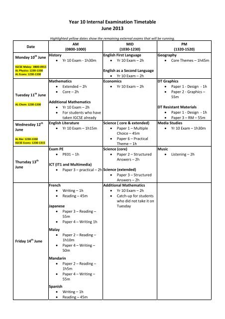 to download the June Internal Examination Timetable