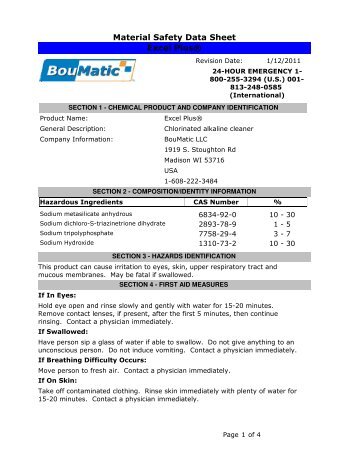 Material Safety Data Sheet Excel PlusÂ® - BouMatic
