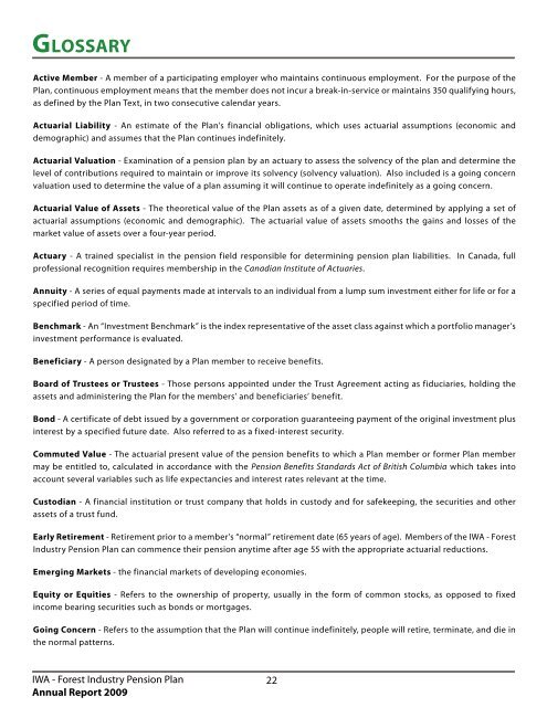 2009 Annual Report - IWA Forest Industry Pension Plan