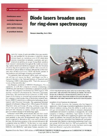 Diodes lasers broaden uses for ring-down ... - Tiger Optics