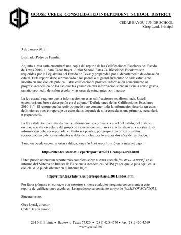 Cover Letter Spanish - Goose Creek Consolidated Independent ...