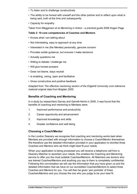 Coach-Mentee Handbook - Mentoring - London Deanery