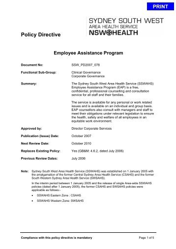 Employee Assistance Program - Sydney South West Area Health ...