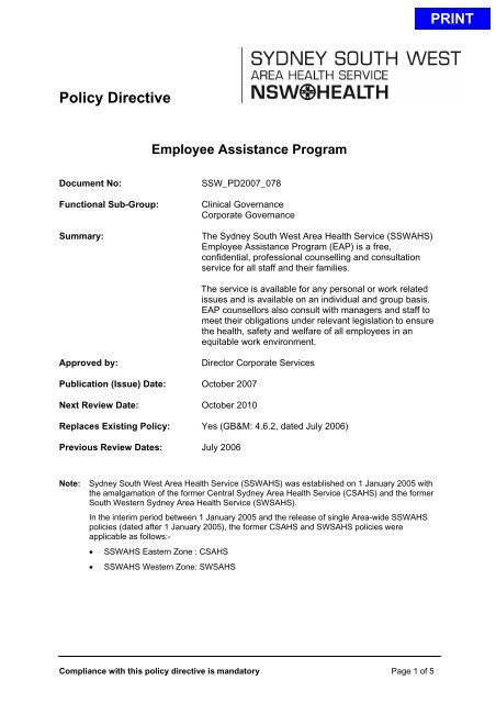 Employee Assistance Program - Sydney South West Area Health ...