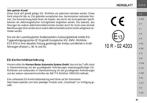 Bedienungsanleitung - mobilenavigation.mybecker.com - Harman ...