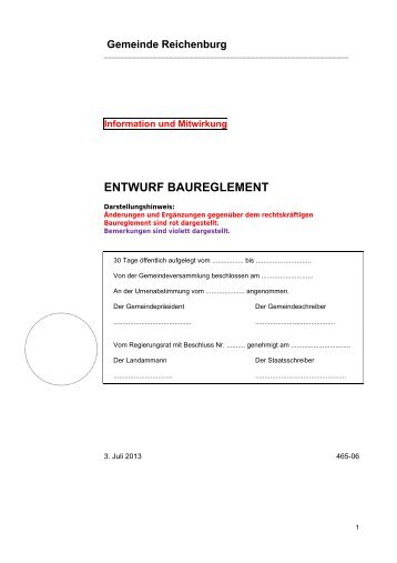 Änderungen Bauregelement - Ortsplanungsrevision Reichenburg