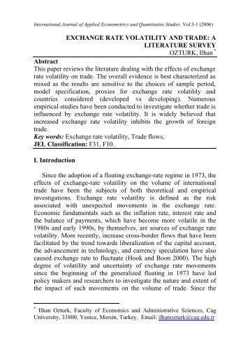 EXCHANGE RATE VOLATILITY AND TRADE: A LITERATURE ...